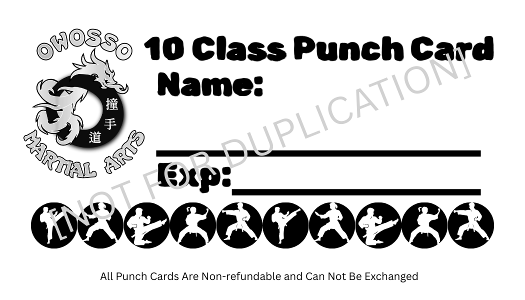 Karate Class Punch Cards